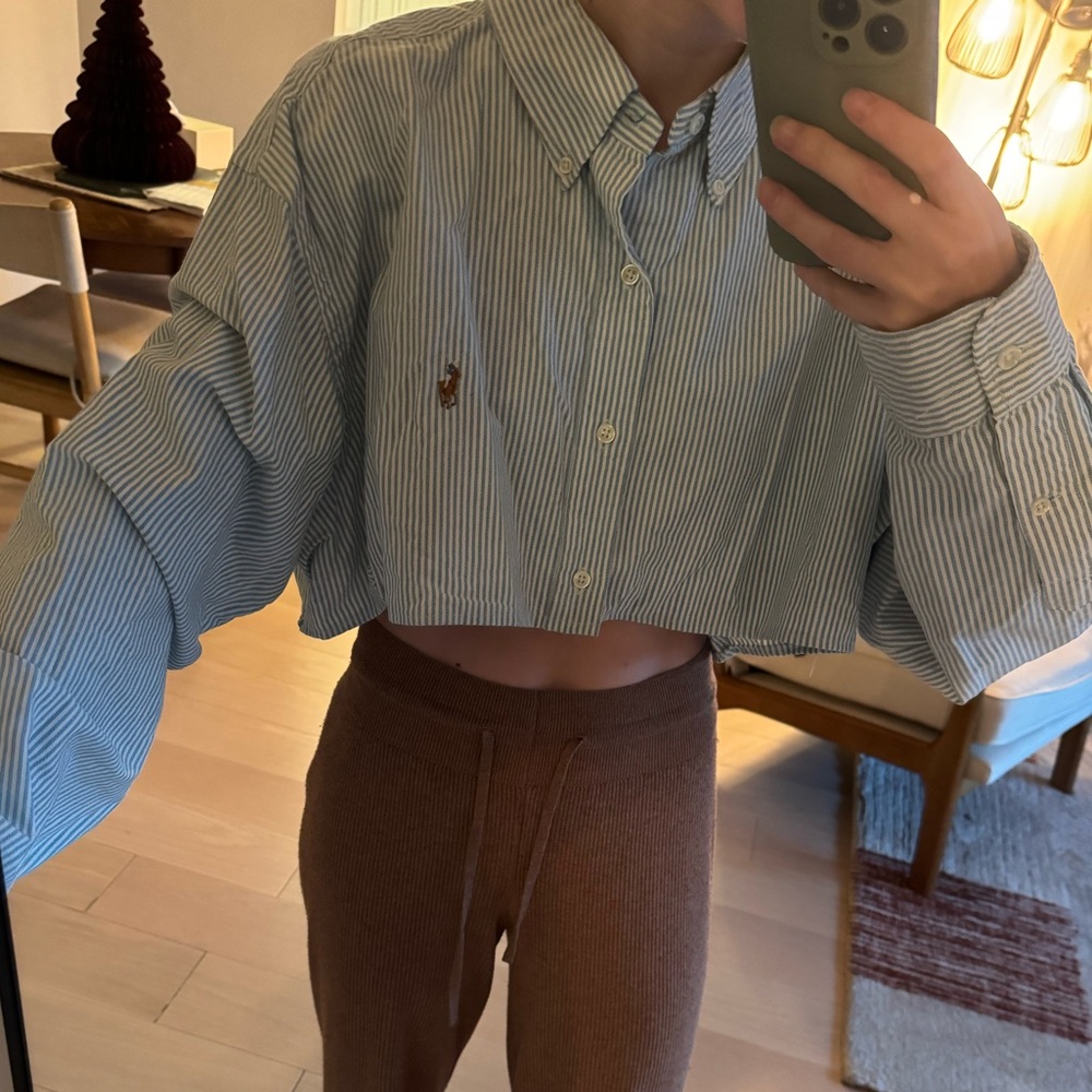 Ralph Lauren Blue and White Striped Shirt. CROPPED